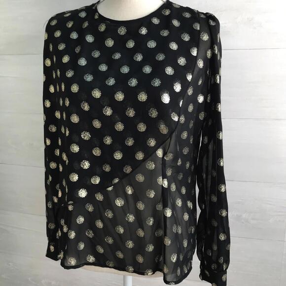 Veronica M. - Black sheer Gold polka dot long sleeve top, L - Picture 2 of 7